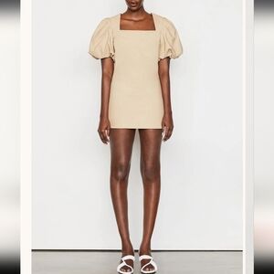 FRAME Nina Dress in Pebble Beige Puff Sleeve Mini Dress Size Small